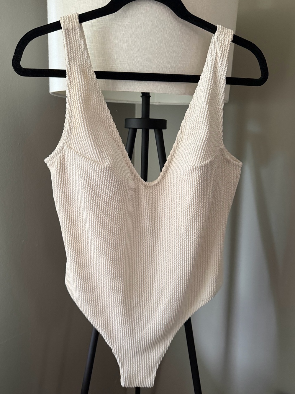 H&M Cream Ribbed Textured One Piece Swimsuit